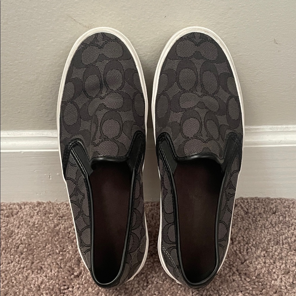 Coach Women's Black and Gray Slip-On Sneakers